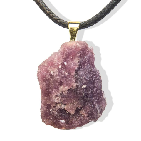 Colar Pedrinha Lepidolita Mica Bruto Natural Pino Dourado