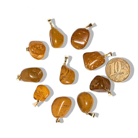 05 Pingente Pedrinha Jaspe Amarelo Banho Dourado Atacado