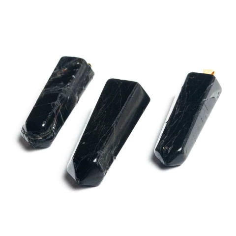 03 Pingente Pontinha Pedra Turmalina Preta Pino e Presilha Dourado Atacado