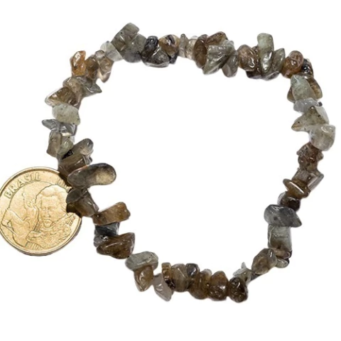 Pulseira Cascalho Pedra Labradorita Fio de Silicone