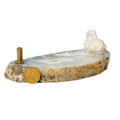 Incensário Chapa de Ágata Com Drusa de Cristal 10 a 15cm