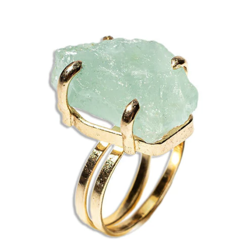 Anel Águas Marinhas Bruto Aro Ajustável Média 25mm Dourado