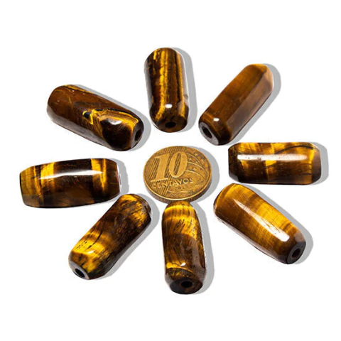 03 Barril Furado Longitudinal Pedra Olho de Tigre 30mm TipoB