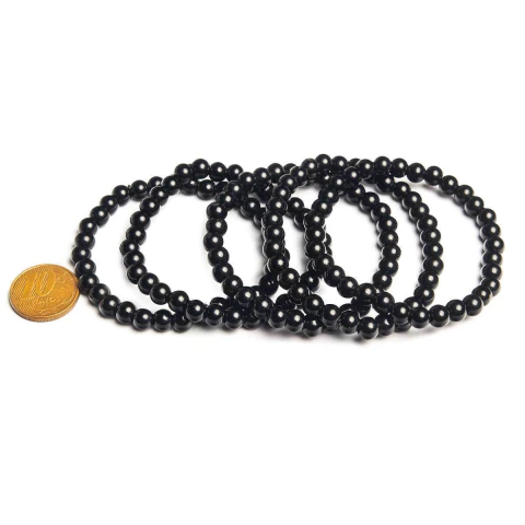 Pulseira Bolinha Obsidiana Negra Pedra 6mm Fio Silicone Elastico