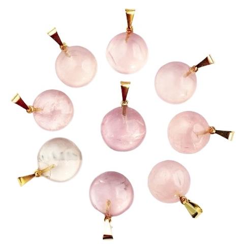 03 Pingente Disco Quartzo Rosa Natural Montagem Pino Prata 950 Atacado