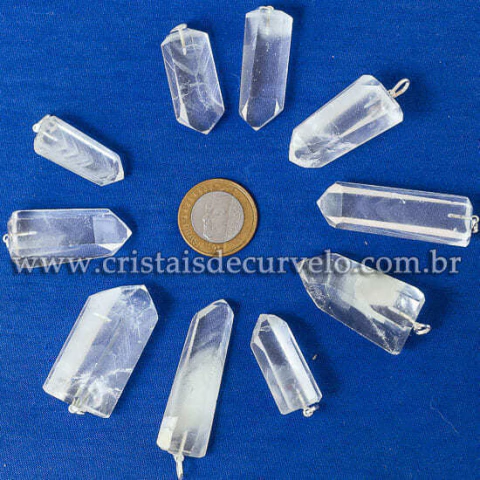 05 Pingente Ponta Cristal Phantom Natural Prata 950 ATACADO