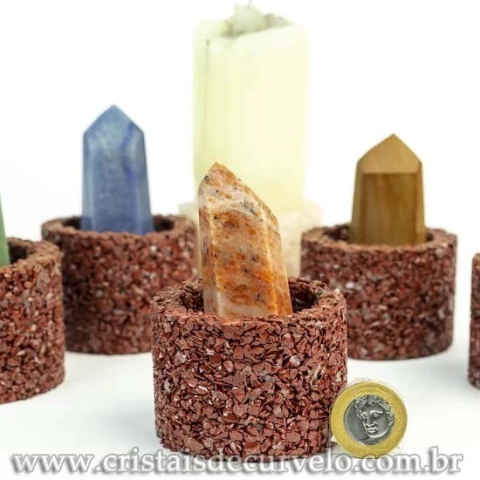 4 Porta Vela Pedra Jaspe Vermelho Rolada na Resina ATACADO