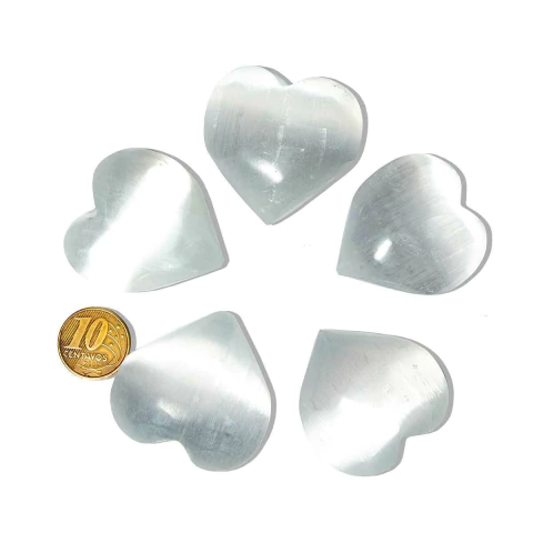 05 Coração Selenita Pedra Natural Polido 4 a 4,5 cm Tipo A