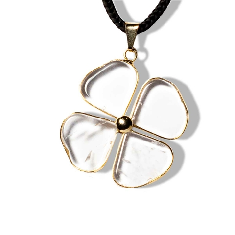 10 Pingente Trevo Pedra Cristal Quartzo Natural Dourado Atacado