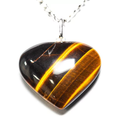 Colar Coração Pedra Olho de Tigre Pino Argola Prata 950