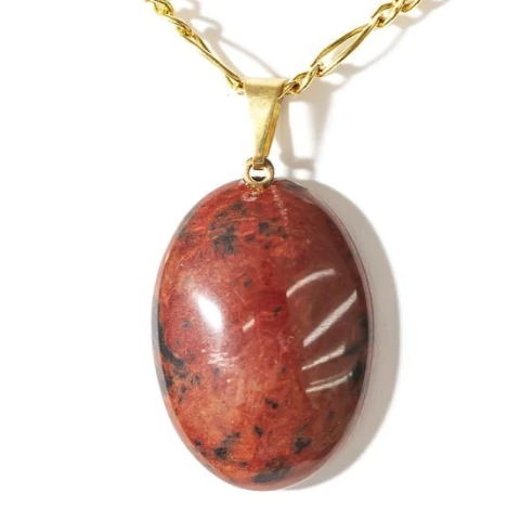 Colar Cabochão Obsidiana Mahogany Castoação Pino Dourado