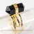 Anel Micro Pontinha Obsidiana Negra Ajustavel Dourado - comprar online