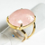 Anel Quartzo Rosa Oval Pedra Natural Dourado Aro Ajustavel - loja online