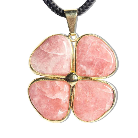 Colar Trevo 4 Folhas Quartzo Vermelho Pedra Natural Dourado