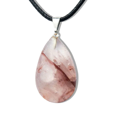 Colar Gota Hematoide Vermelho Pedra Montagem Pino Prateado