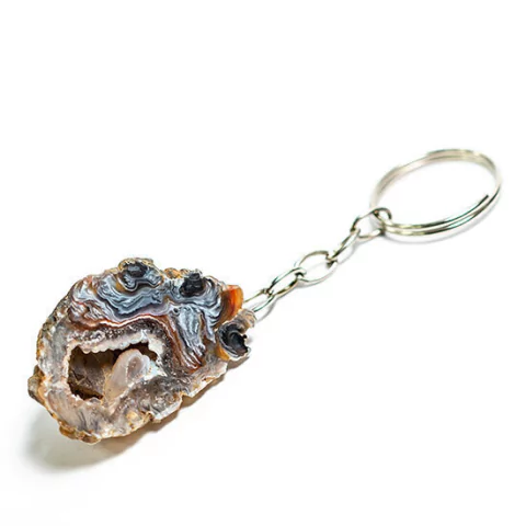 Chaveiro Geodo Agata Pedra Natural de Garimpo Montagem Prateado