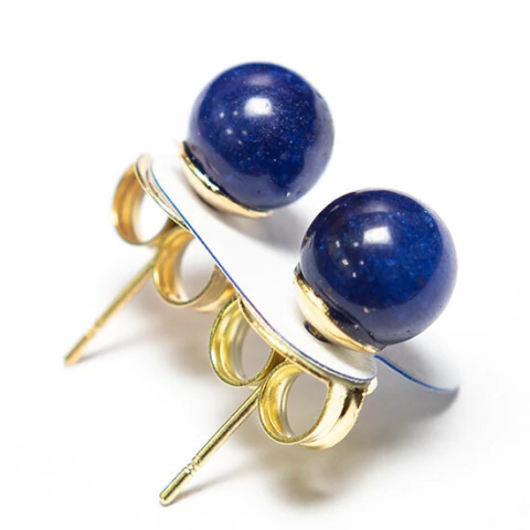 Brinco Bolinha Pedra Lapis Lazuli Pino Tarracha Dourado