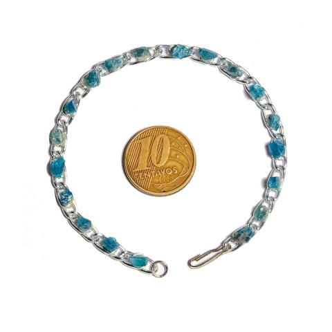 Pulseira Corrente Pedra Apatita Azul Natural Prateado