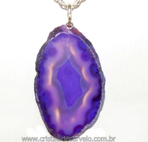 03 Pingente Chapa de Ágata Lilás Pino Prata 950 ATACADO