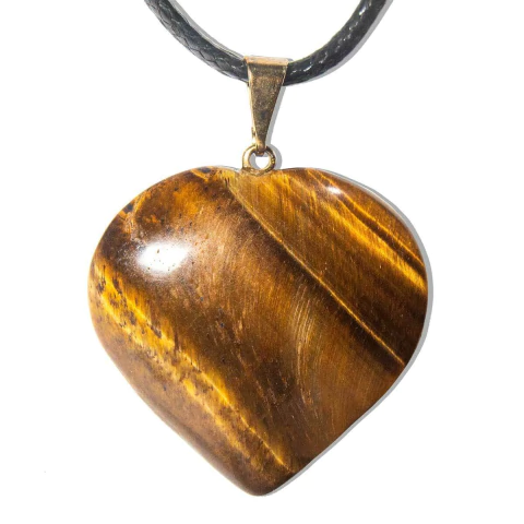 Colar Coração Olho de Tigre Natural Montagem Dourado