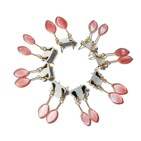 10 Brinco Navete Cherry Rosa Ranhurado Acabamento Prateado