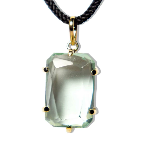 Colar Obsidiana Verde Facetado Manual Garra Dourado