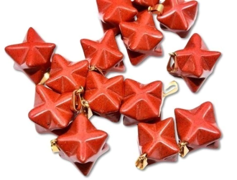 03 Pingente Merkabah Jaspe Vermelho Pino Dourado Atacado