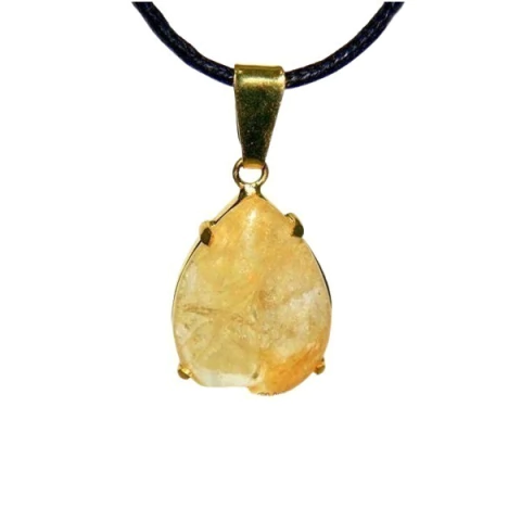 Colar Fio Encerado+Gota Citrino Bombardeado Garra