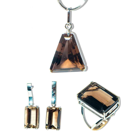 Luxuoso Conjunto Gemas Fumê Exportação Prata 950