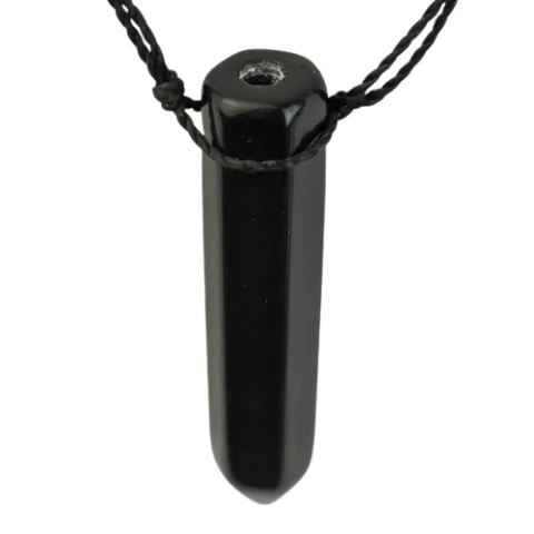 Colar Obsidiana Negra Ponta Difusor Aromaterapia Ranhurado
