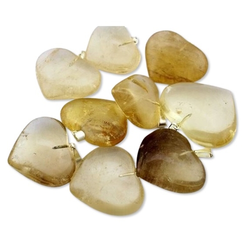 03 Pingente Coração Citrino Natural Não Bombardeado Pino Prateado Atacado