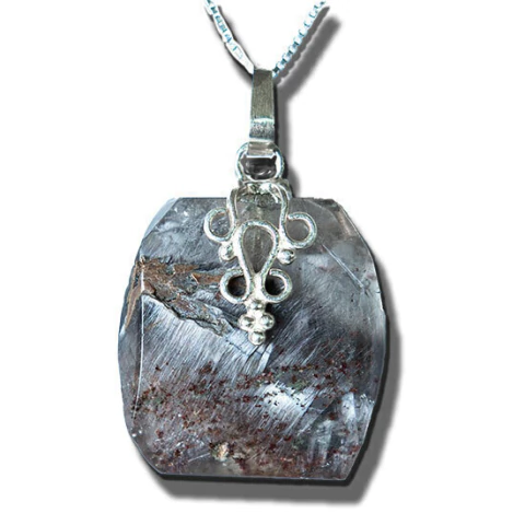 Colar Pingente Retângulo Rutilo Montagem Pino Prata 950