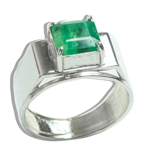 Anel Nlux Masculino Esmeralda Central Prata 950 Aro Fixo 26