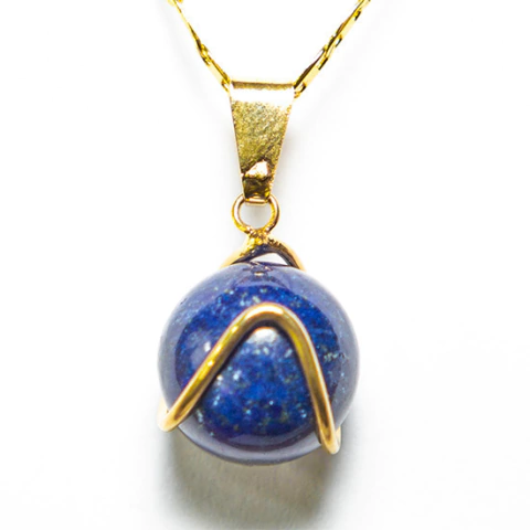 Colar Bolinha Lapis Lazuli Envolto Pedra Montagem Dourada