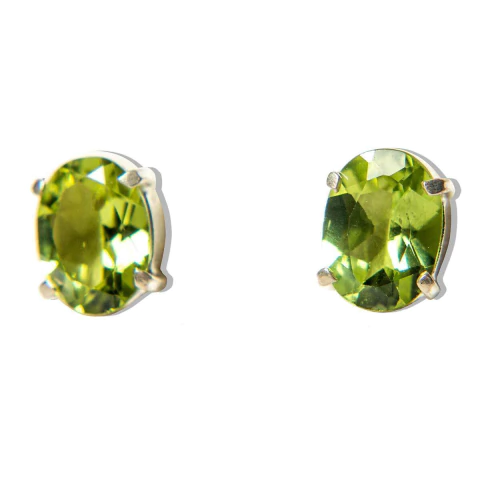 Brinco Topinho Gema Facetado Peridoto Verde Prata 950