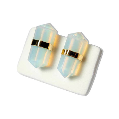 Brinco Micro Bi Ponta Pedra da Lua Envolto Banho Dourado