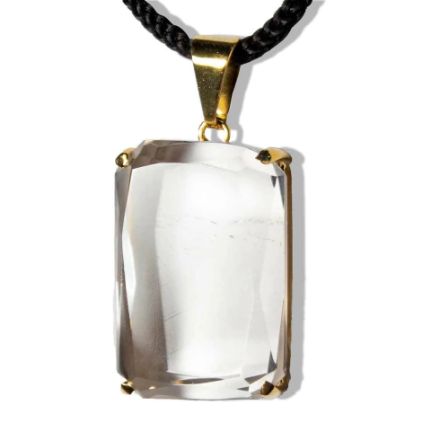 Colar Quartzo Cristal Facetado Manual Garra Dourado