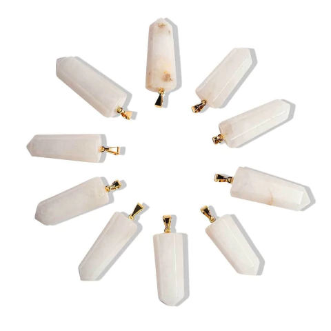 10 Pingente Pontinha Pedra Quartzo Leitoso Pino e Presilha Dourado Atacado