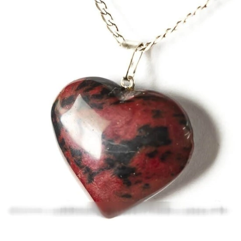 Colar Coração Obsidiana Mahogany Montagem Prateado