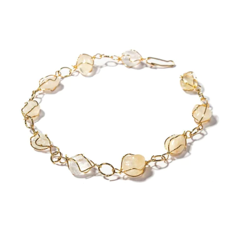 Pulseira Pedra Citrino Na Gaiola Montagem Dourado