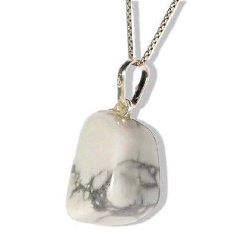 Colar Howlita Branca Pedra Rolado Montagem Pino Prata 950