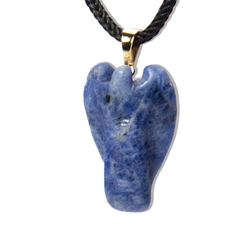 Colar Anjo Pingente Pedra Sodalita Montagem Pino Dourado