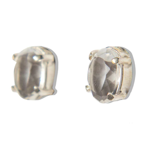 Brinco Topinho Gema Facetado Cristal Tarraxa Prata 950