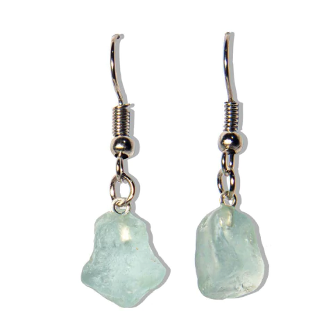 Brinco Topázio Azul Pedra Bruta Natural Anzol Prateado