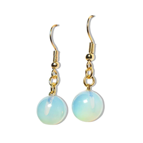 Brinco Bolinha Pedra da Lua Opalina Anzol Banho Dourado