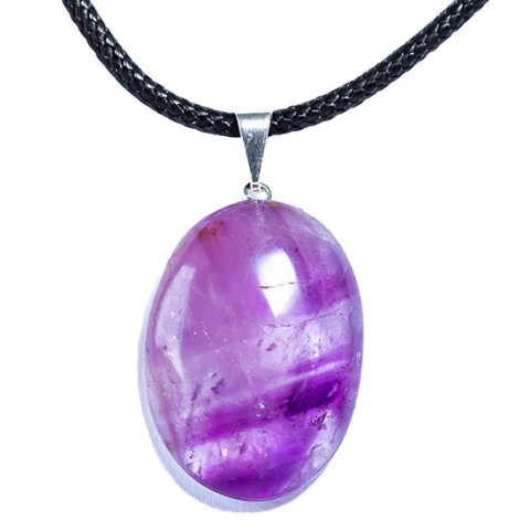 Colar Cabochão Ametista Pedra Natural Pino Prateado