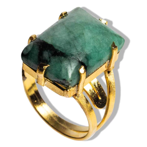 Anel Esmeralda Retângulo Liso Polido Aro Ajustavel Dourado