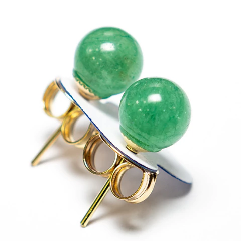 Brinco Bolinha Pedra Aventurina Verde Pino Tarracha Dourado