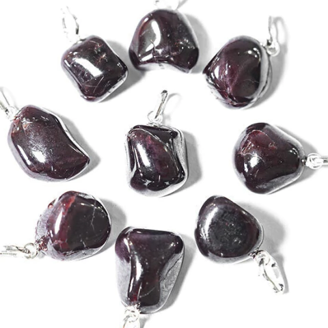 05 Pingente Pedrinha Granada Rodolita 15mm Prata 950 Atacado