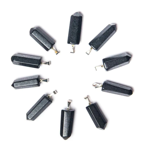 10 Pingente Masculino Pontinha Quartzo Preto Presilha e Pino Prateado ATACADO